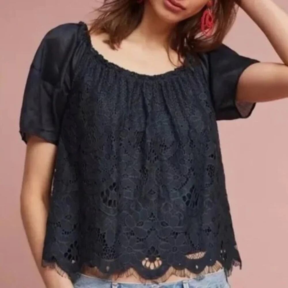 Anthropologie Top Womens Extra Small Moulinette‎ Soeurs Messina Lace Puff Sleeve